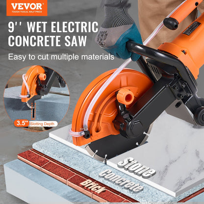 Electric Concrete Saw, 23 cm Blade, 2000W Motor, 8.9 cm Cutting Depth, Wet/Dry