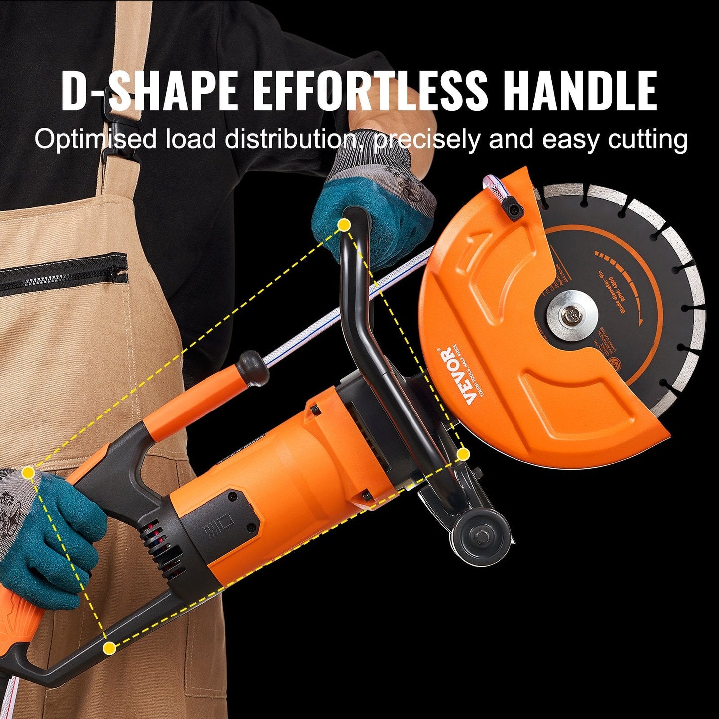 Electric Concrete Saw, 23 cm Blade, 2000W Motor, 8.9 cm Cutting Depth, Wet/Dry