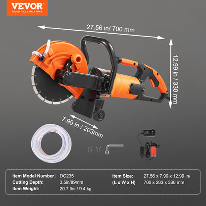VEVOR Electric Concrete Saw, 9 in, 2000 W 15 A Motor Circular Saw Cutter with 3.5