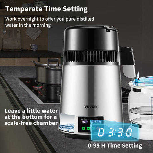 4L Water Distiller, 1L/H, Silver, Touch Screen, Stainless Steel, 3.3 kg