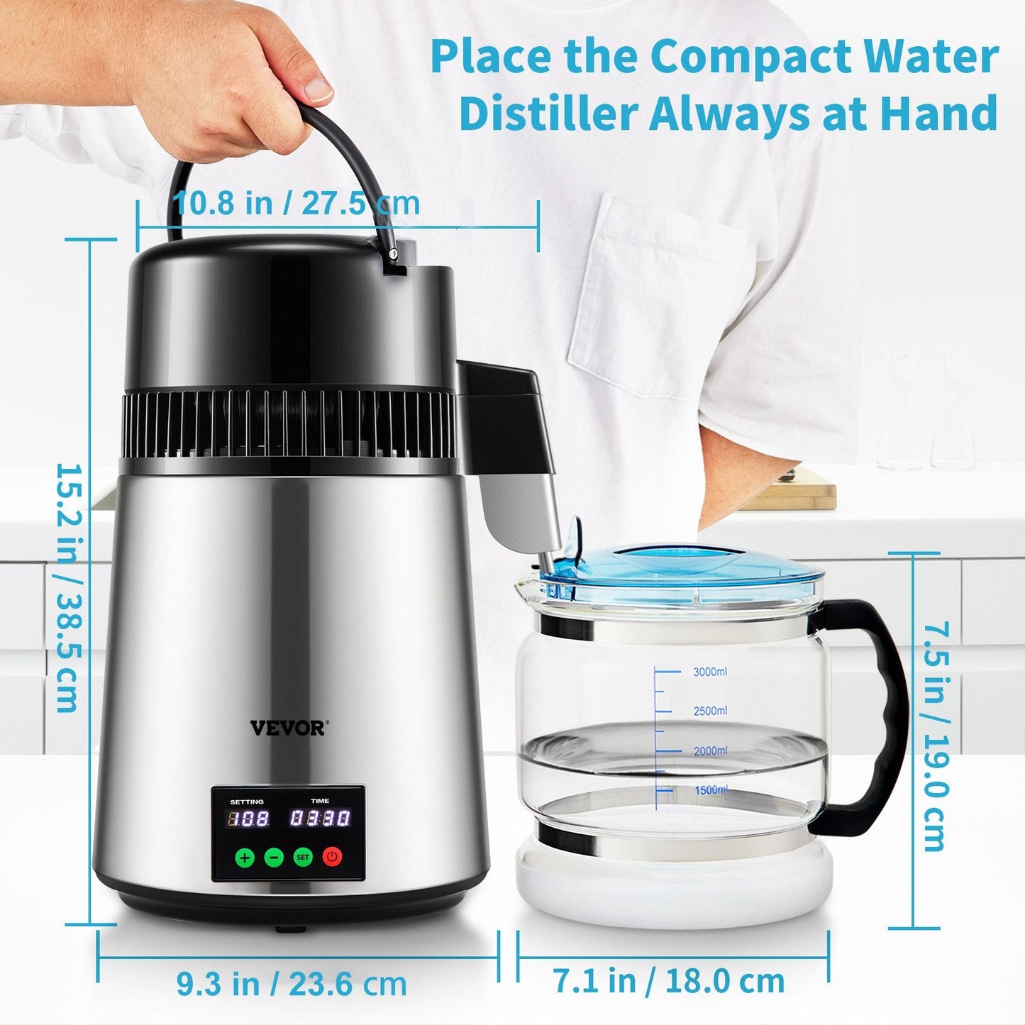 4L Water Distiller, 1L/H, Silver, Touch Screen, Stainless Steel, 3.3 kg