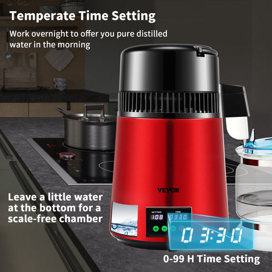 4L Red Water Distiller with 1L/H Output and Touchscreen Display