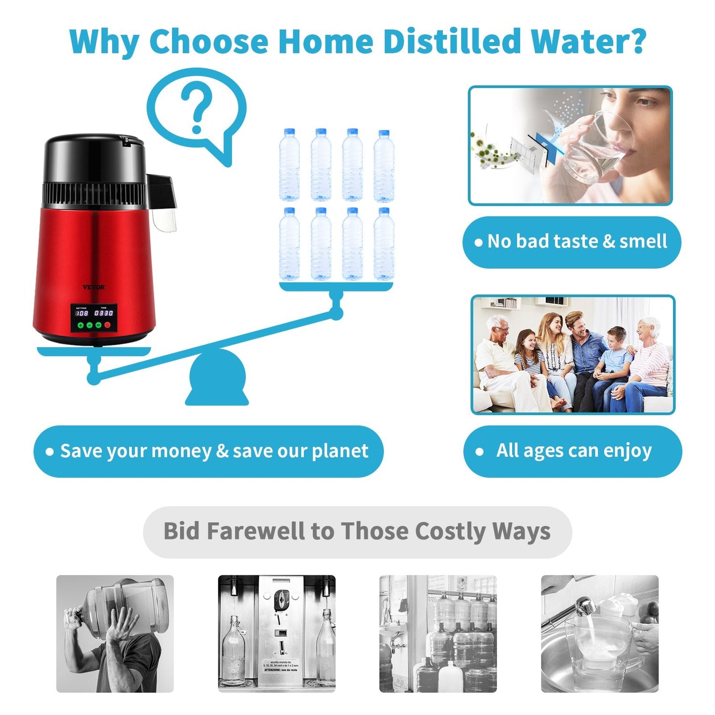 4L Red Water Distiller with 1L/H Output and Touchscreen Display