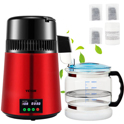 VEVOR 4L Water Distiller 1L/H Distilled Water Maker Timing & Temp Display Red
