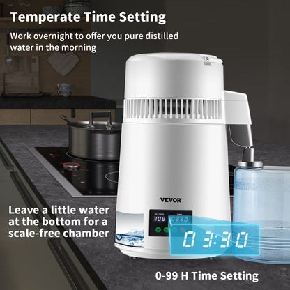 4L Water Distiller with Temp Display & Touch Screen, 1L/H Output, White