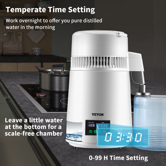 4L Water Distiller with Temp Display & Touch Screen, 1L/H Output, White