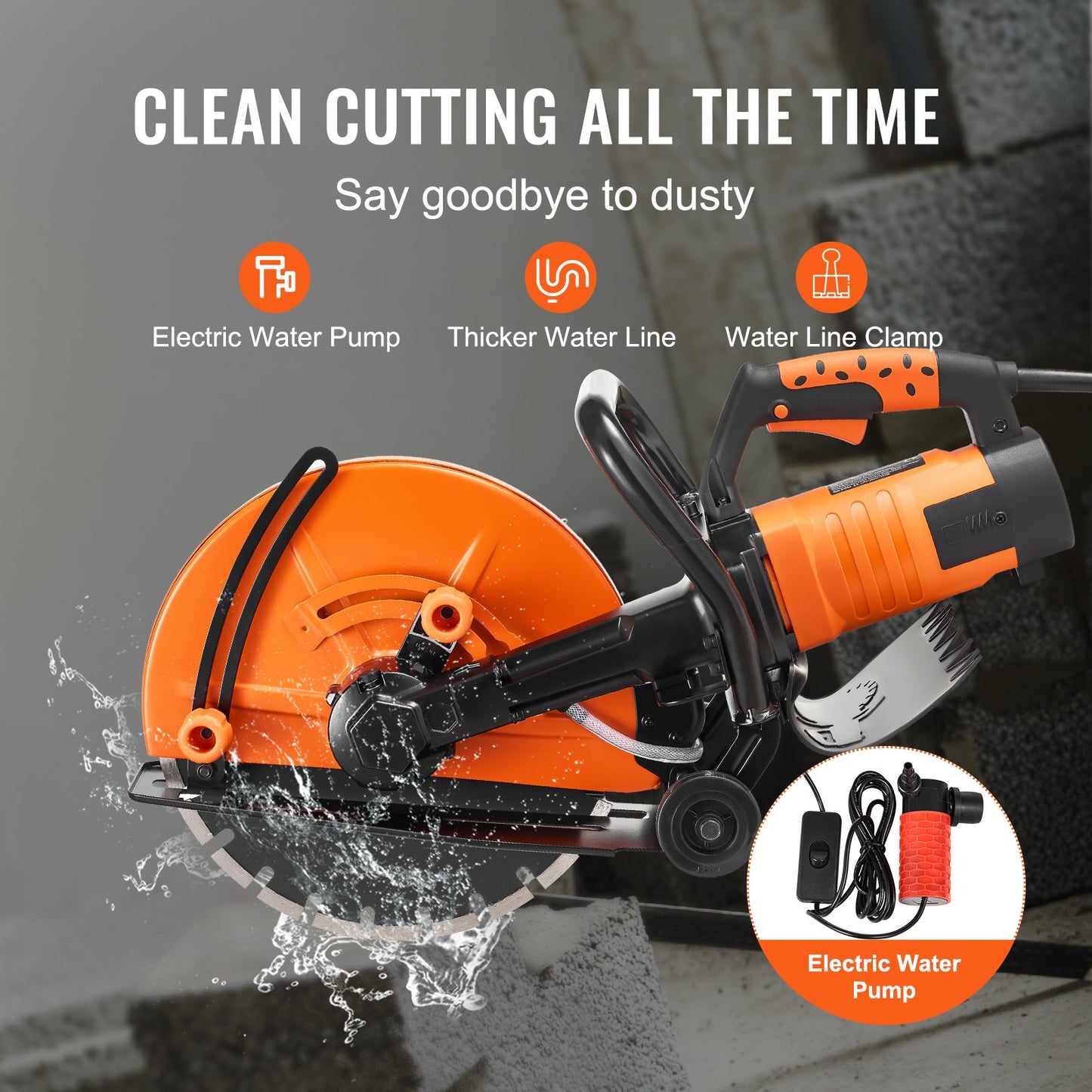VEVOR Electric Concrete Saw, 14 in, 2000 W 15 A Motor Circular Saw Cutter with Max.