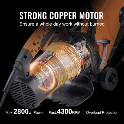 Electric Concrete Circular Saw, 35 cm Blade, 2800 W, Wet Cutting with Water Line