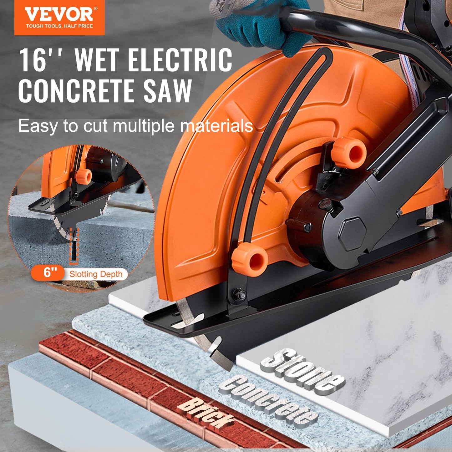Electric Concrete Saw, 2800W 15A Motor, 42.5cm Blade, 152mm Cutting Depth
