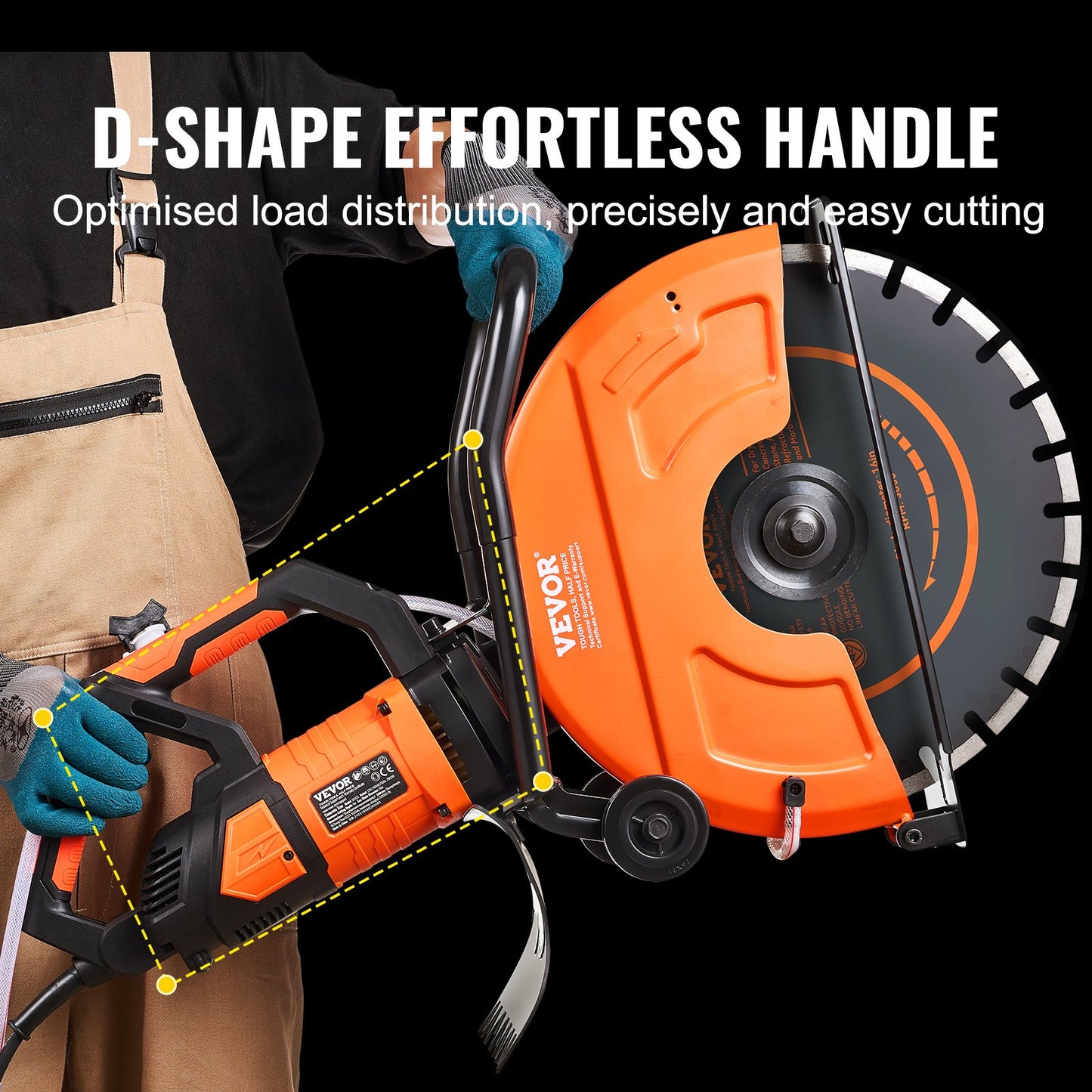 VEVOR Electric Concrete Saw, 16 in, 2800 W 15 A Motor Circular Saw Cutter with Max.