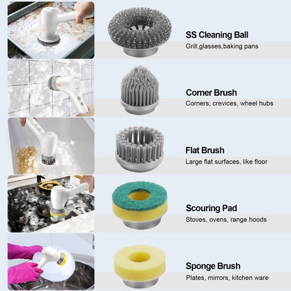 VEVOR Electric Spin Scrubber Cordless Cleaning Brush 5 Heads for Bathroom Floor