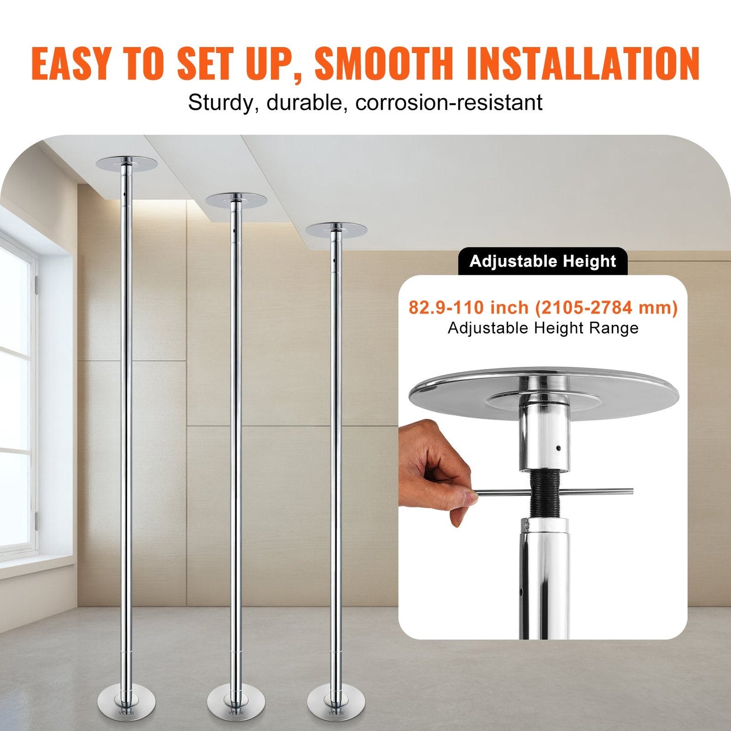 Professional Spinning & Static Dancing Pole Kit, Stainless Steel, Height Adjustable