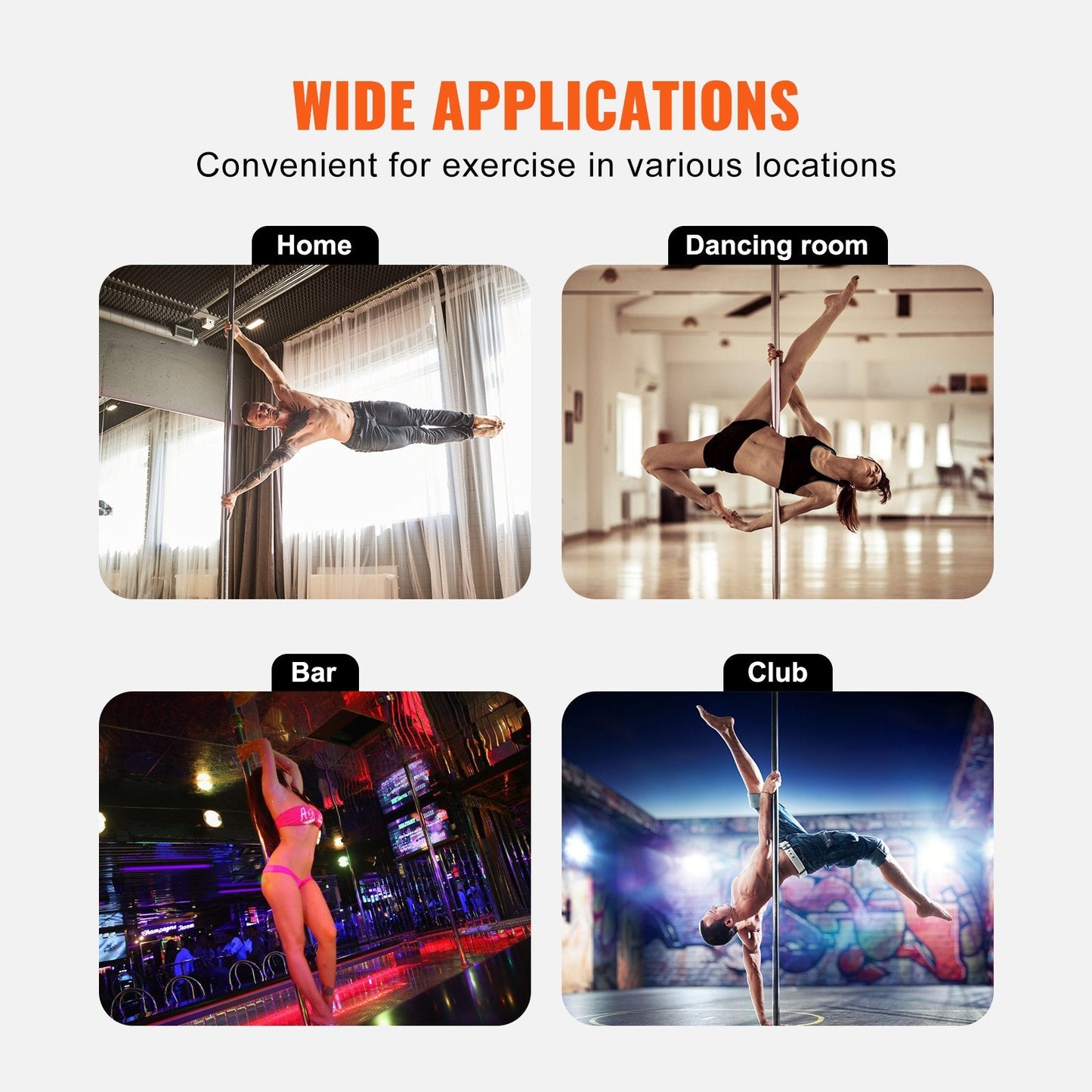Professional Spinning & Static Dancing Pole Kit, Stainless Steel, Height Adjustable
