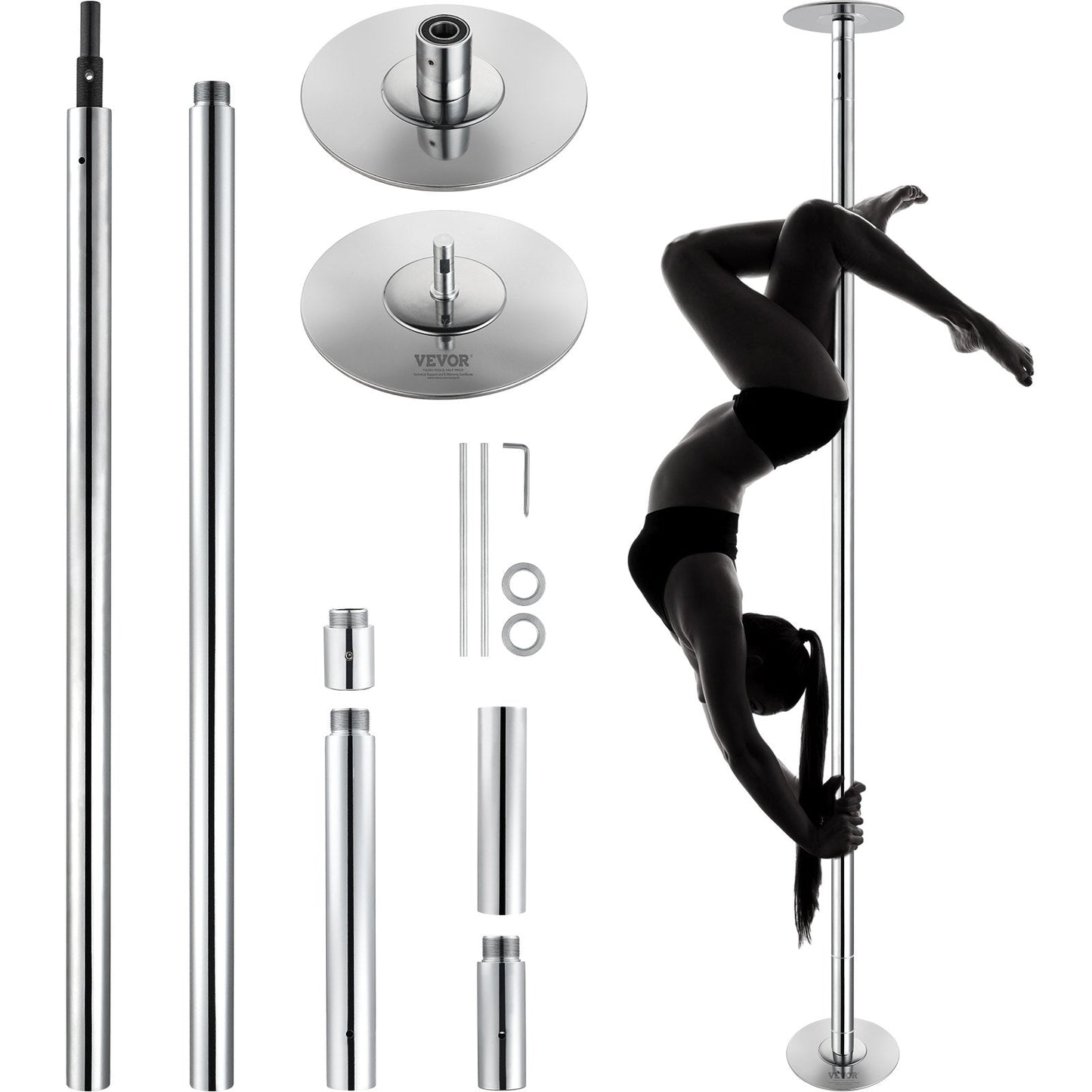 Professional Spinning & Static Dancing Pole Kit, Stainless Steel, Height Adjustable