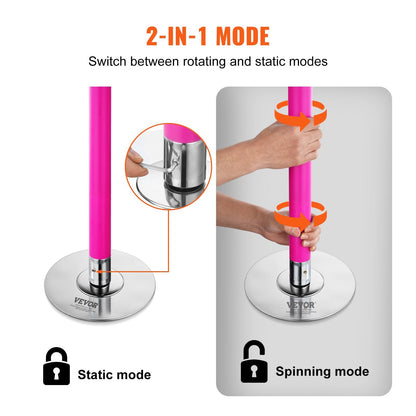 Adjustable 2.7m Pink Dance Pole Kit, Static/Spinning, 200kg Capacity