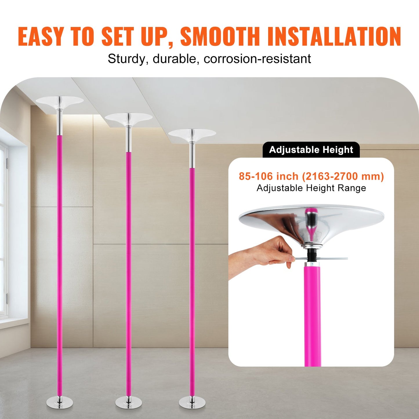 VEVOR Professional Dancing Pole, Spinning Static Dancing Pole Kit, Portable Removable