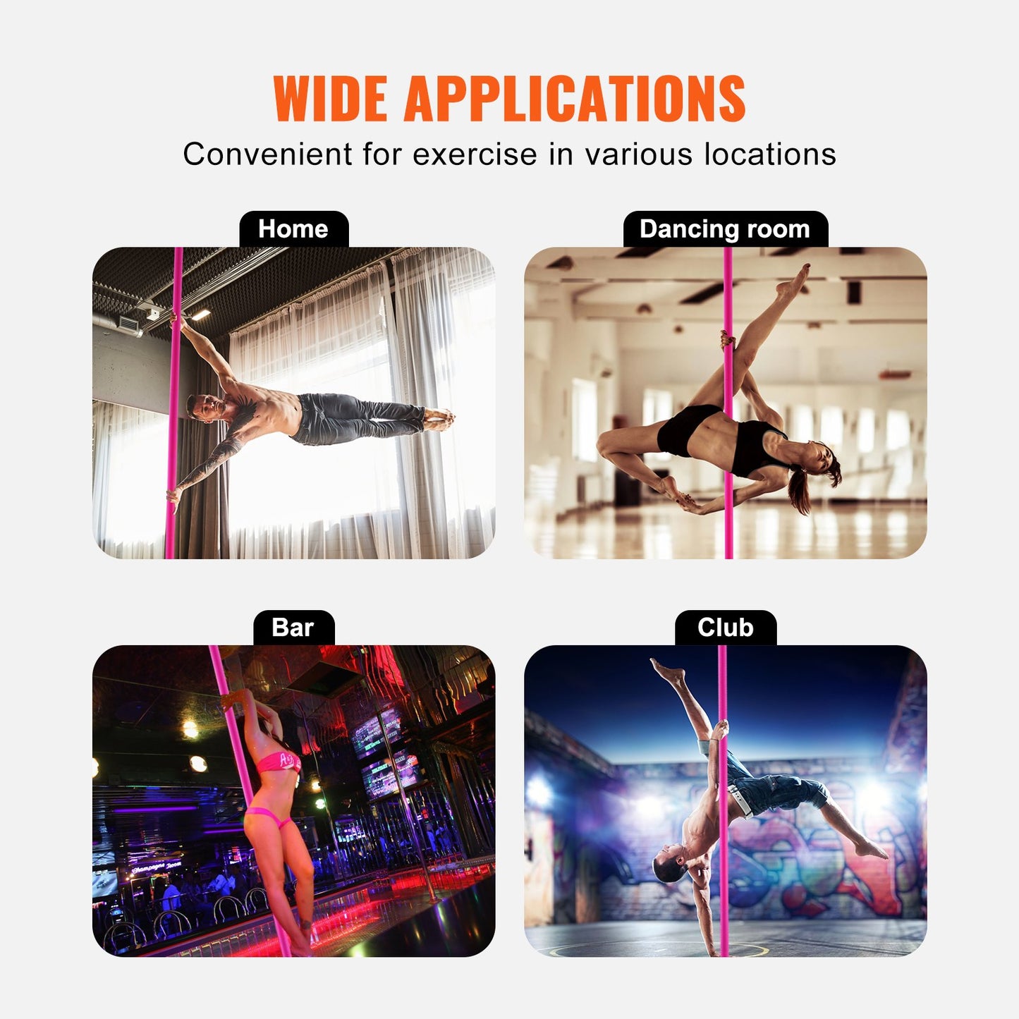 VEVOR Professional Dancing Pole, Spinning Static Dancing Pole Kit, Portable Removable