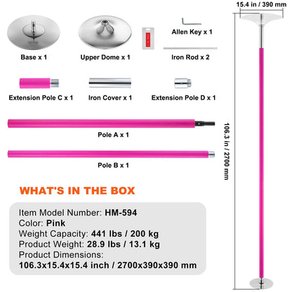 VEVOR Professional Dancing Pole, Spinning Static Dancing Pole Kit, Portable Removable