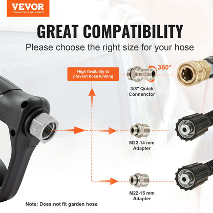 VEVOR 1/4'' High Pressure Washer Gun 5000PSI Power Wash Foam Spray w/ Nozzle