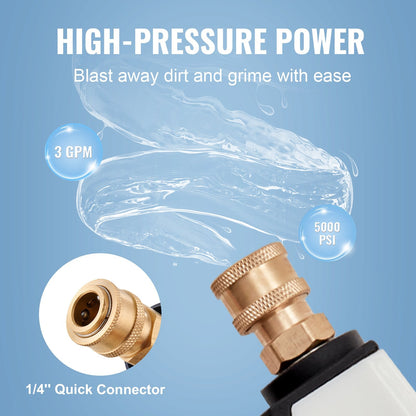 High Pressure Washer Gun 5000 PSI with Foam Spray & 5 Nozzles, 1/4 Meter Connector