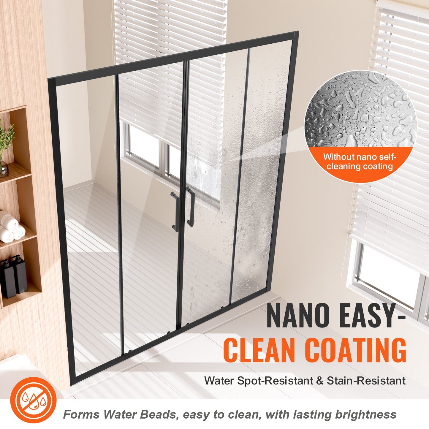 VEVOR Semi-frameless Double Sliding Shower Door SGCC Tempered Glass Matte Black