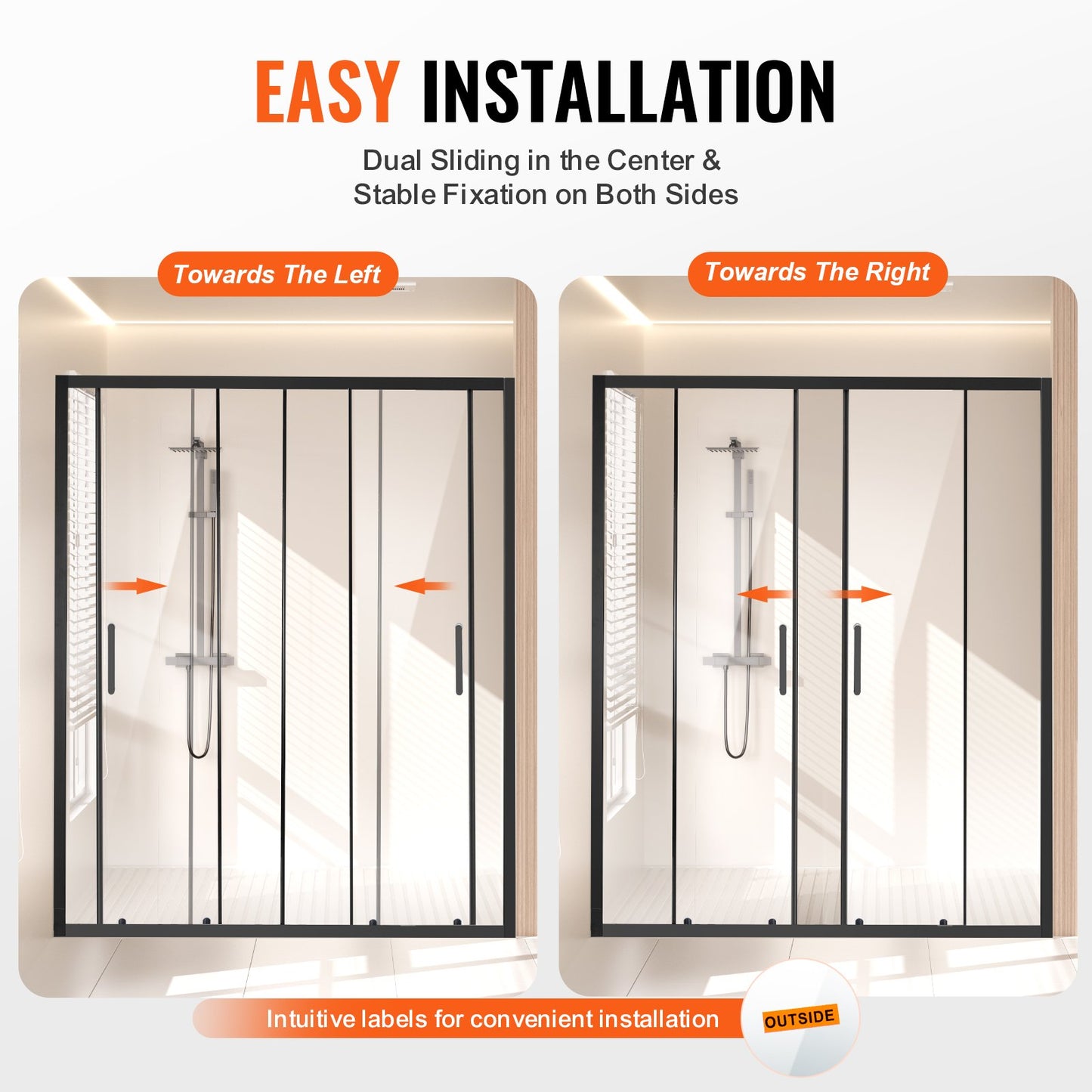VEVOR Semi-frameless Double Sliding Shower Door SGCC Tempered Glass Matte Black
