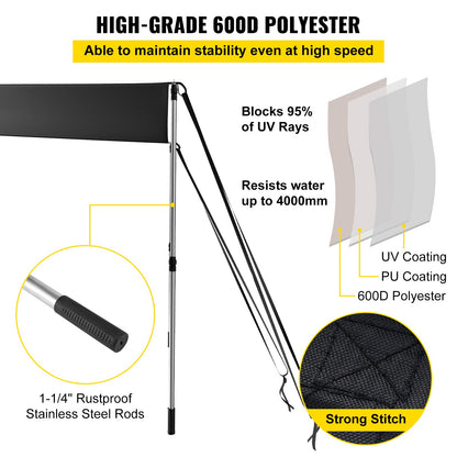 VEVOR T-Top Sun Shade Kit 5' x 5', UV-Proof 600D Polyester T-top Extension Kit with