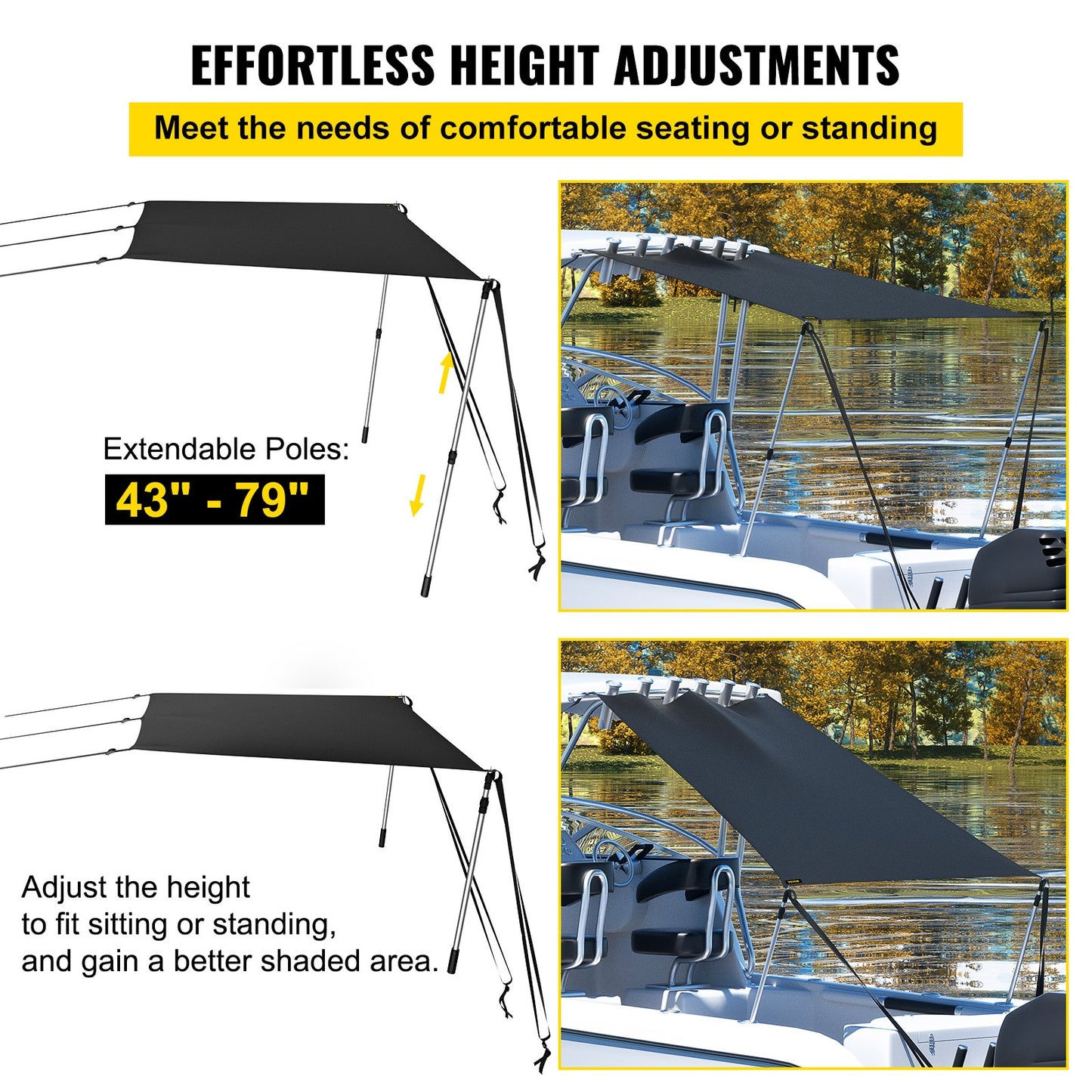 VEVOR T-Top Sun Shade Kit 5' x 5', UV-Proof 600D Polyester T-top Extension Kit with