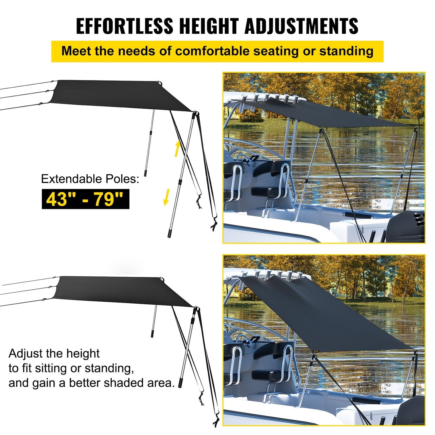 UV-Proof 1.5m x 1.5m T-Top Sun Shade Kit with Telescopic Poles, Black