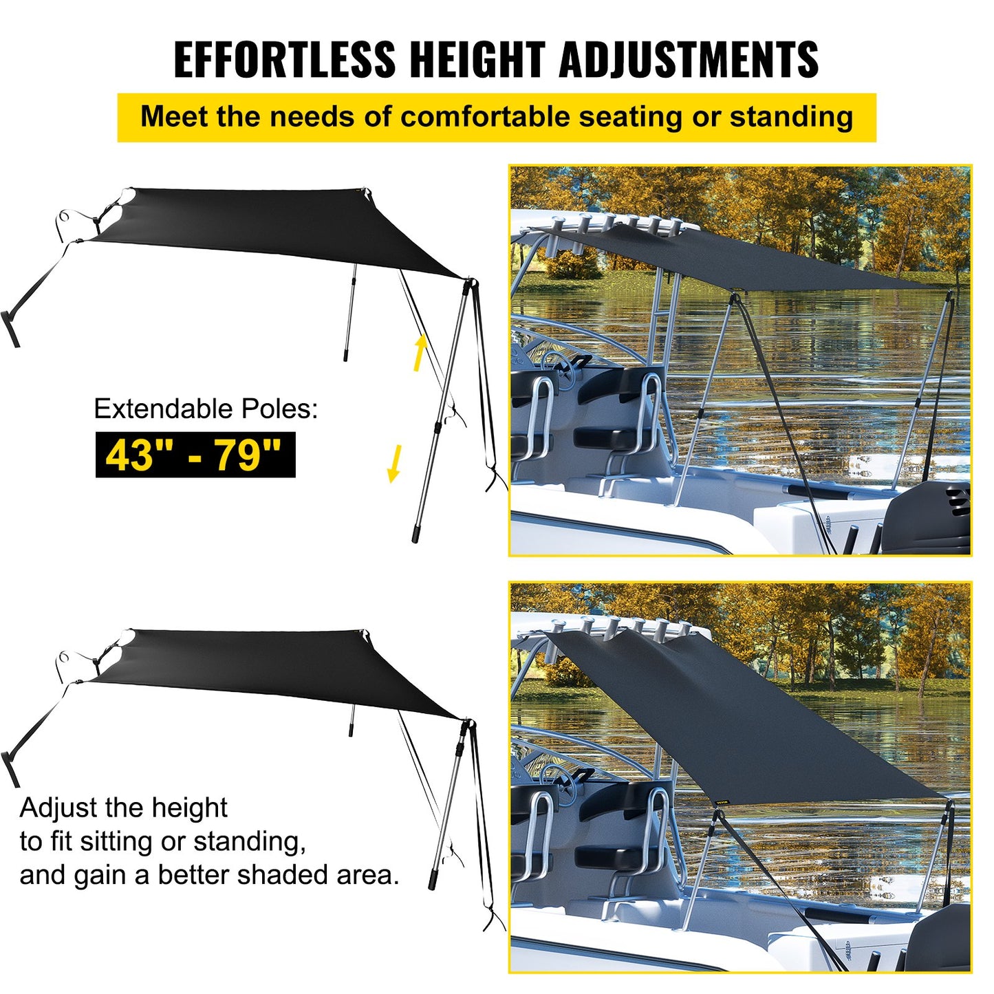VEVOR T-Top Sun Shade Kit 6\' x 7\', UV-Proof 600D Polyester T-top Extension Kit