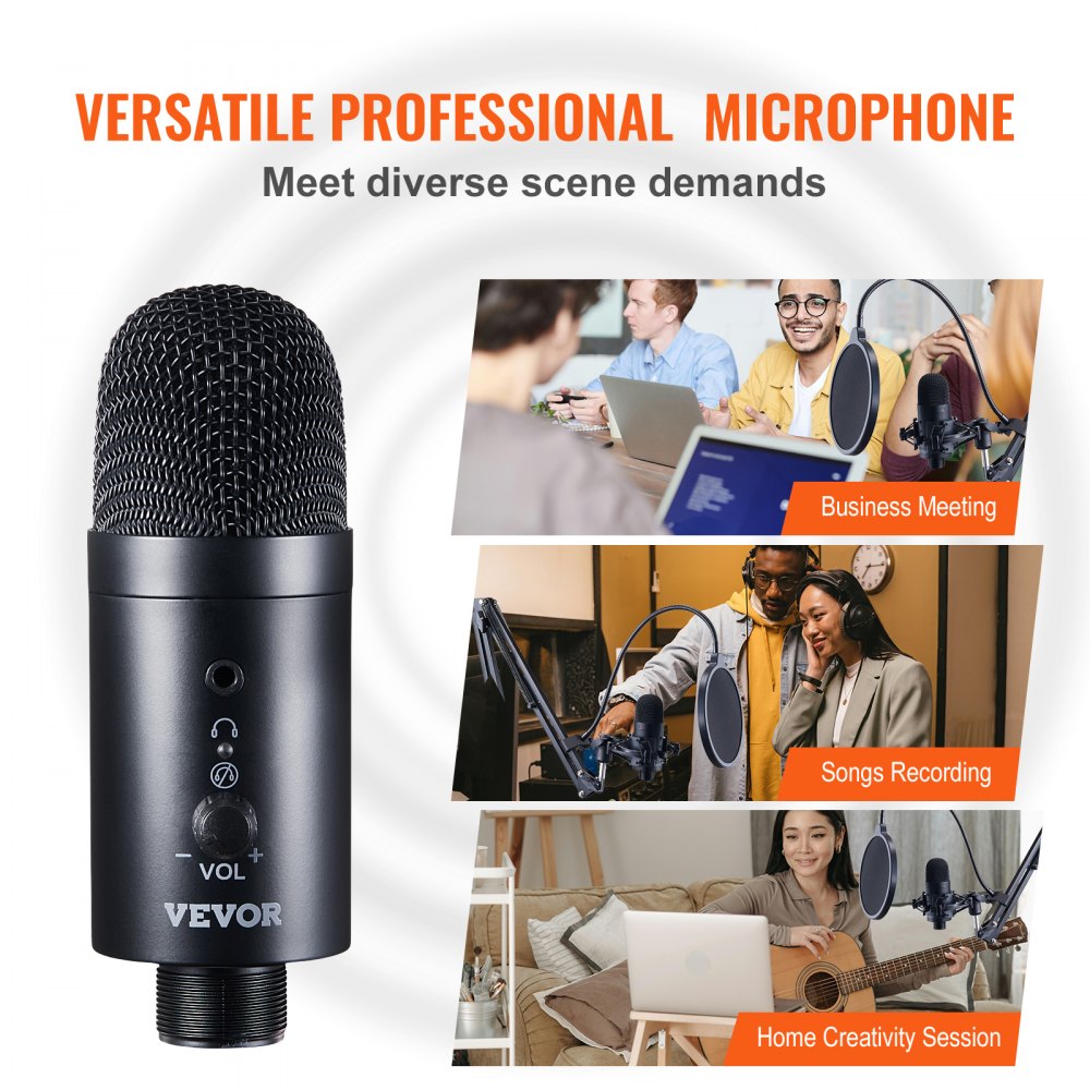 USB Microphone 192kHz/24-bit Condenser Microphone Kit with Boom Arm Stand