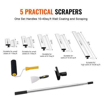 Professional Drywall Skimming Blade Set with Extendable Handle, Stainless Steel