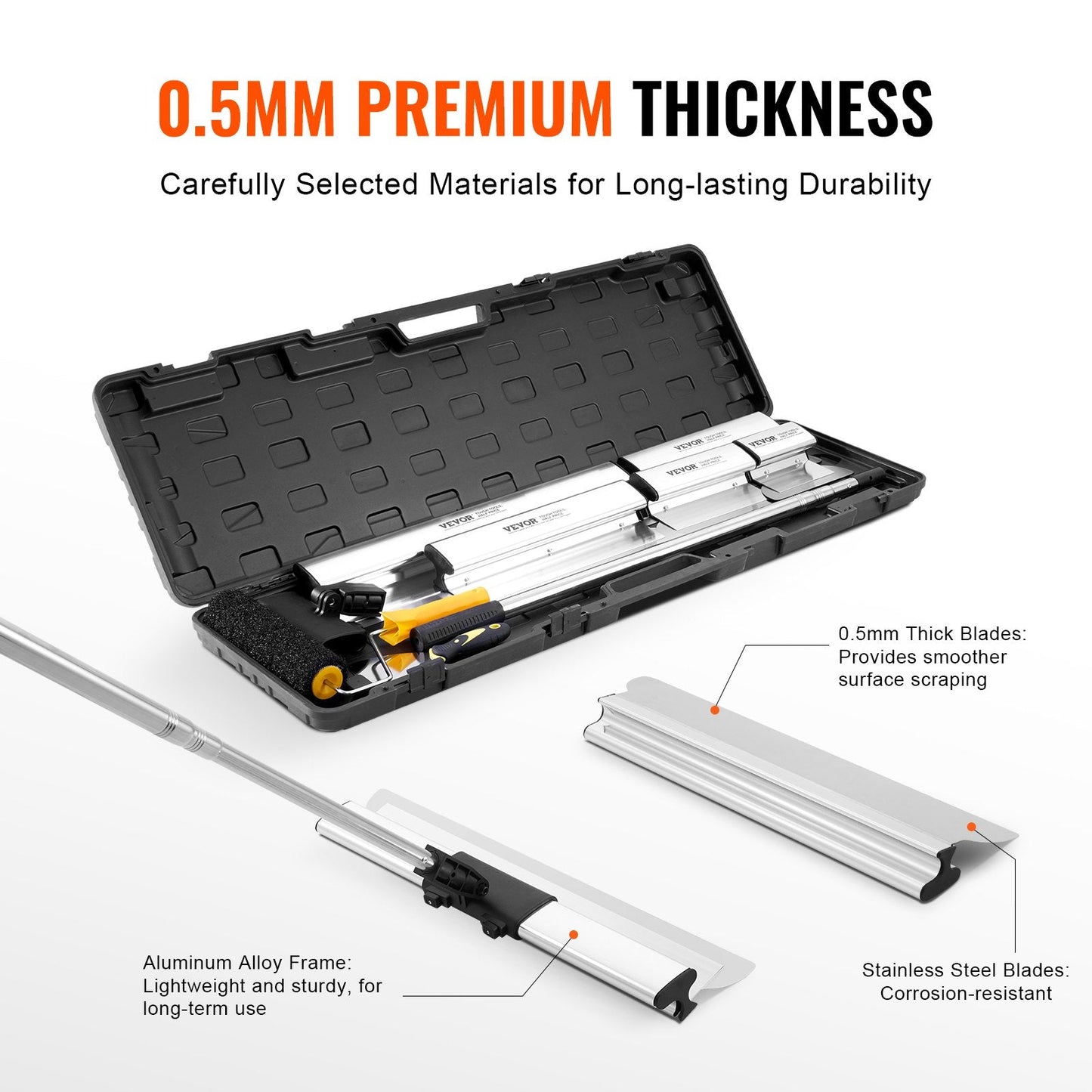 Professional Drywall Skimming Blade Set with Extendable Handle, Stainless Steel