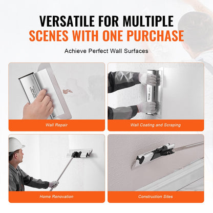 Professional Drywall Skimming Blade Set with Extendable Handle, Stainless Steel