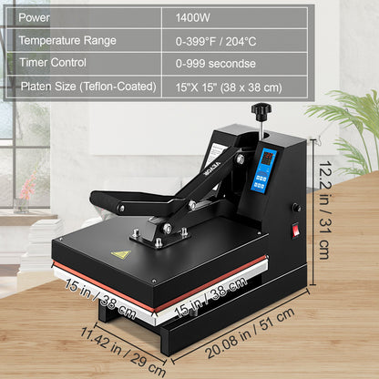 VEVOR Heat Press 15X15 Inch Heat Press Machine Industrial Quality Power T Shirt