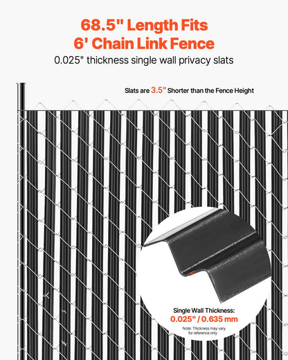 Bottom Locking Privacy Slats, Single-Wall Vertical Bottom-Locking Slats for Chain-Link Fence, High-Density HDPE Chain Link Slats Ideally Fit 1.8 m High Fence for Garden Farm Sports Field(Black)