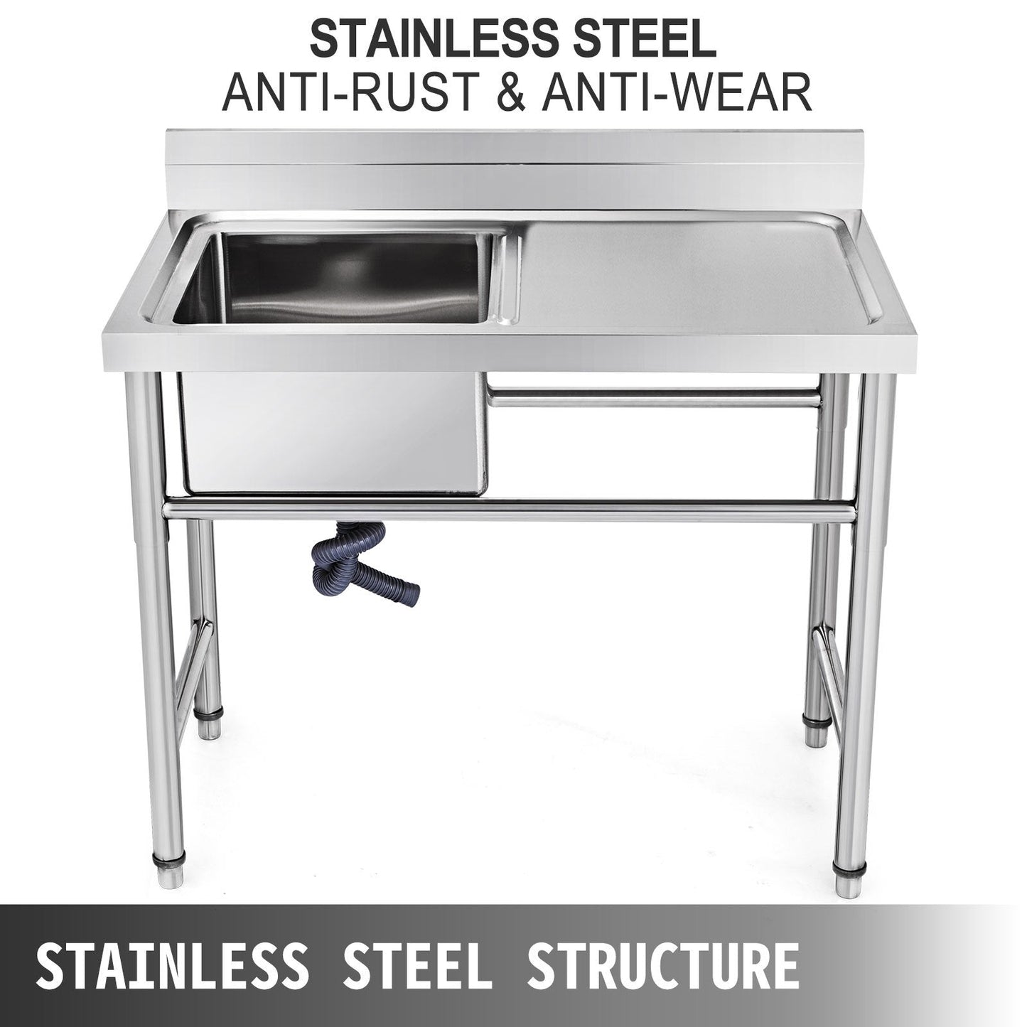 Handcrafted Stainless Steel Kitchen Sink with Right Platform, 1 Compartment
