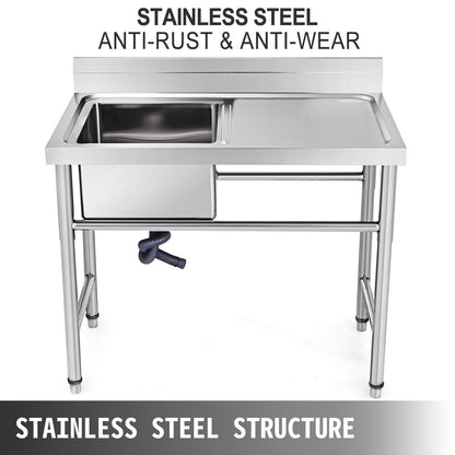 VEVOR Handmade Sink Non-magnetic Stainless Steel Kitchen Sink Hand Made 1 Compartment