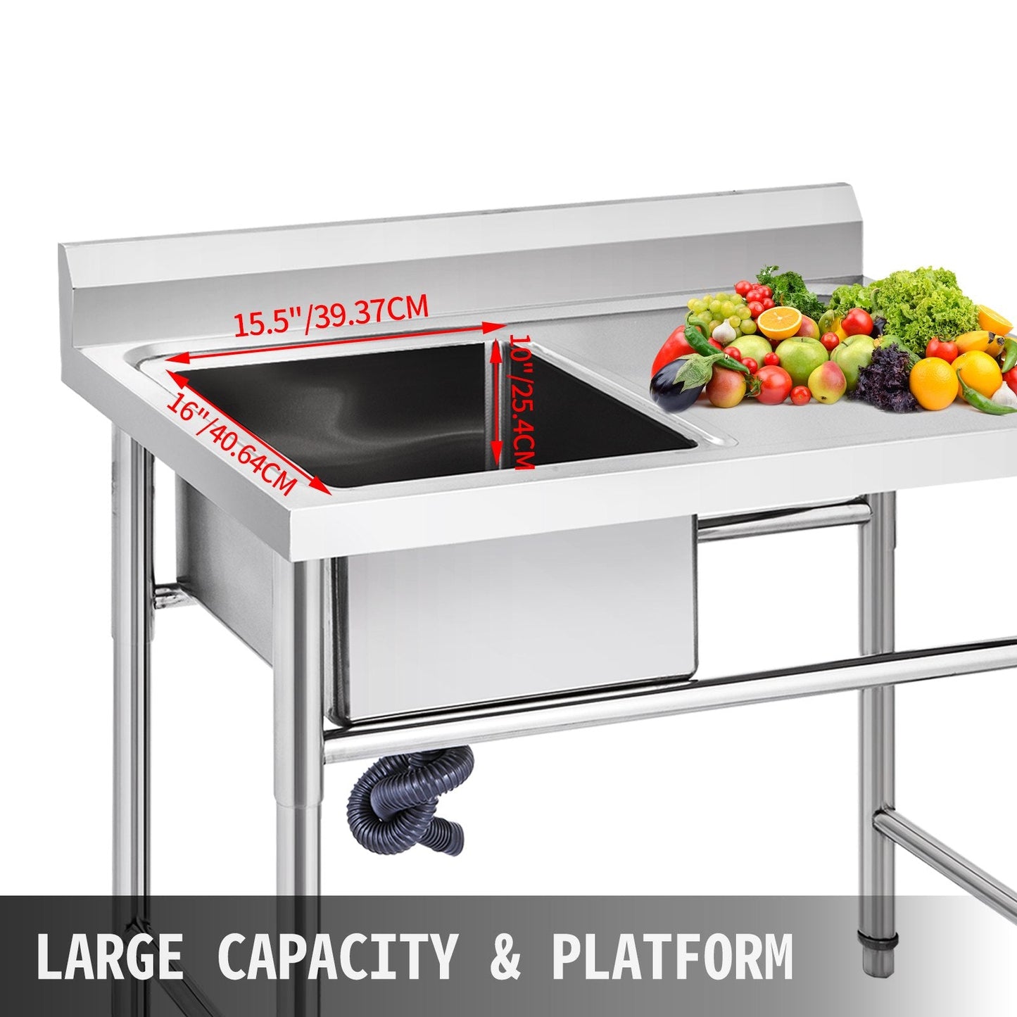 Handcrafted Stainless Steel Kitchen Sink with Right Platform, 1 Compartment