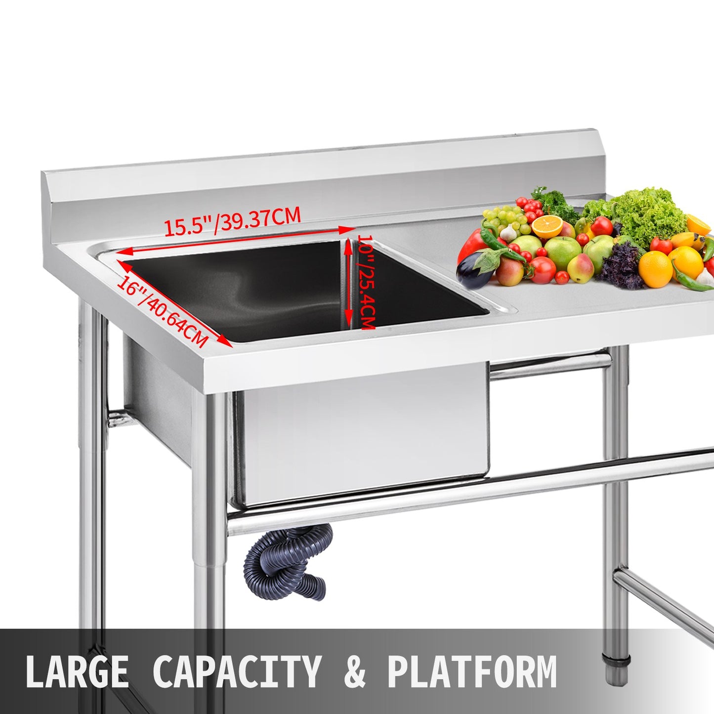 VEVOR Handmade Sink Non-magnetic Stainless Steel Kitchen Sink Hand Made 1 Compartment