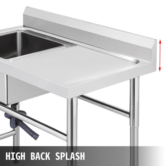 Handcrafted Stainless Steel Kitchen Sink with Right Platform, 1 Compartment