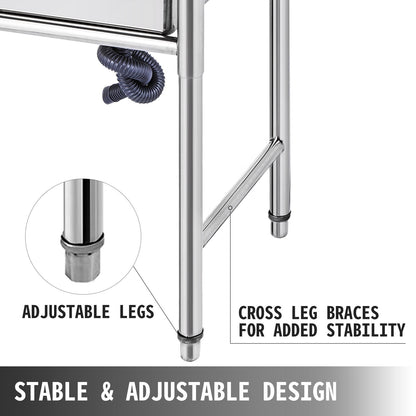 Handcrafted Stainless Steel Kitchen Sink with Right Platform, 1 Compartment