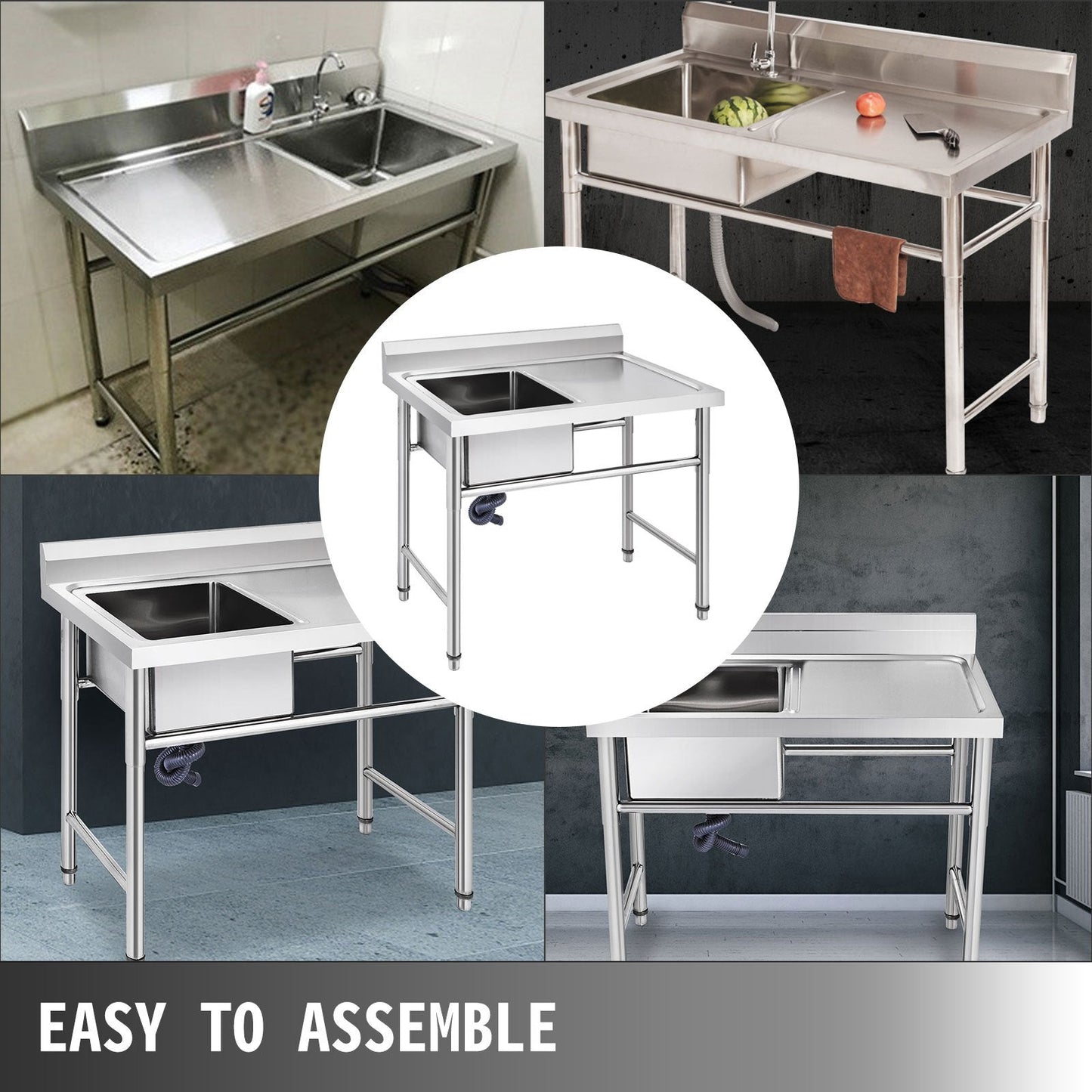 Handcrafted Stainless Steel Kitchen Sink with Right Platform, 1 Compartment