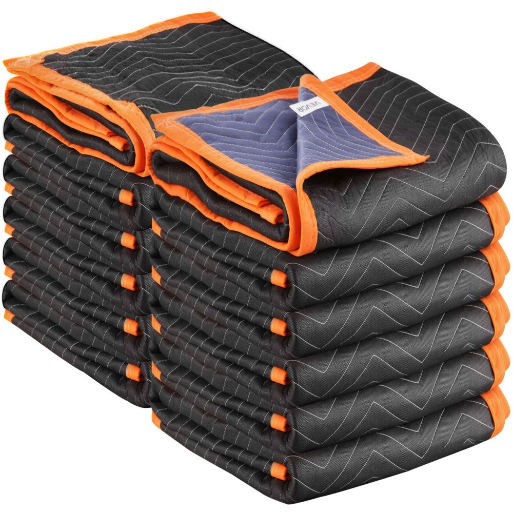 Moving Blankets 12 Pcs, 1829 x 1016 mm (14.5 kg/dz) Large Packing Blankets with Cotton Filling, Heavy Duty Nonwoven Fabr