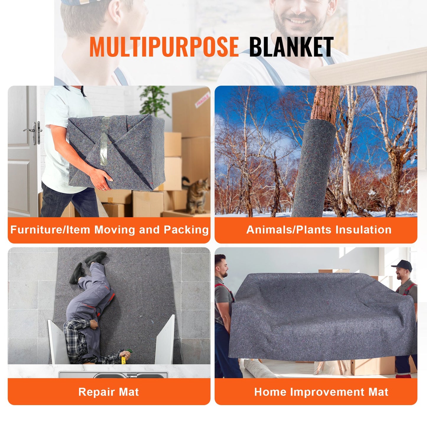 VEVOR Moving Blankets Packing Blankets 1829 x 1372 mm Furniture Pads 24-Pack