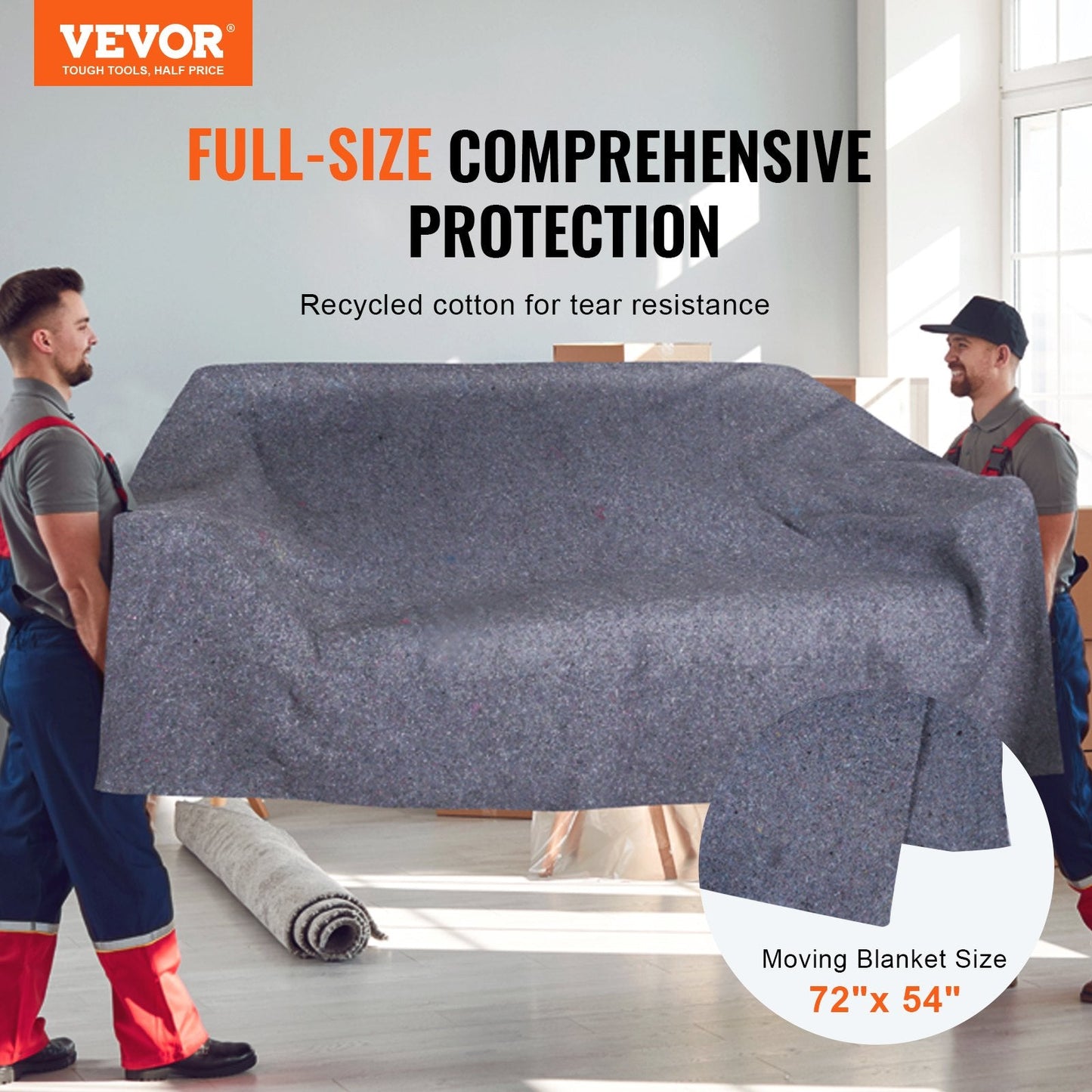 Professional Recycled Cotton Moving Blankets, 1.8 kg Each, 12 Pack, 1829 x 1372 mm
