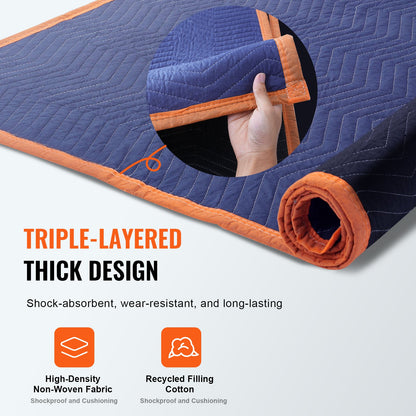 VEVOR Moving Blankets, 2032 x 1829 mm, 29.5 kg/dz, 12 Packs, Professional Non-Woven