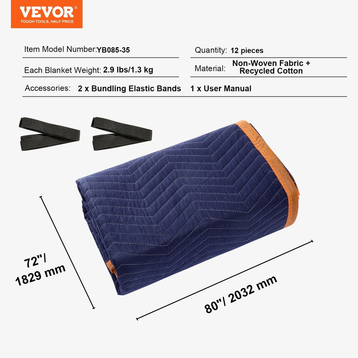 Professional Moving Blankets, 2 x 1.8 m, 15.6 kg/dz, 12-Pack, Heavy Duty Pads