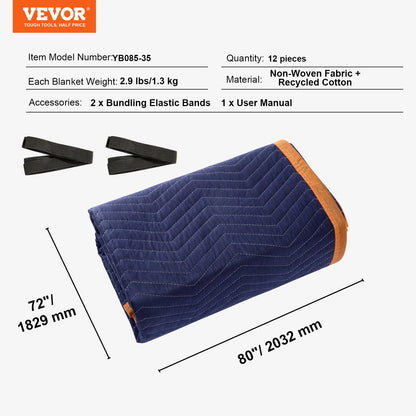 Professional Moving Blankets, 2 x 1.8 m, 15.6 kg/dz, 12-Pack, Heavy Duty Pads