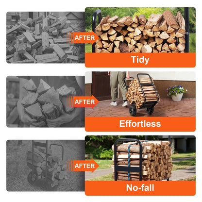 VEVOR Firewood Log Cart Wood Mover Hauler 250 lbs Capacity on PU Wheels Dolly